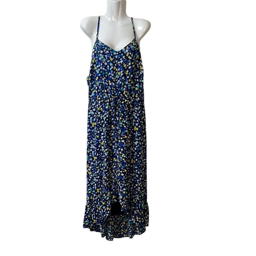 Donna Morgan Navy Floral Hi Low Ruffle Midi Dress Women's Plus‎ 18W Sleeveless